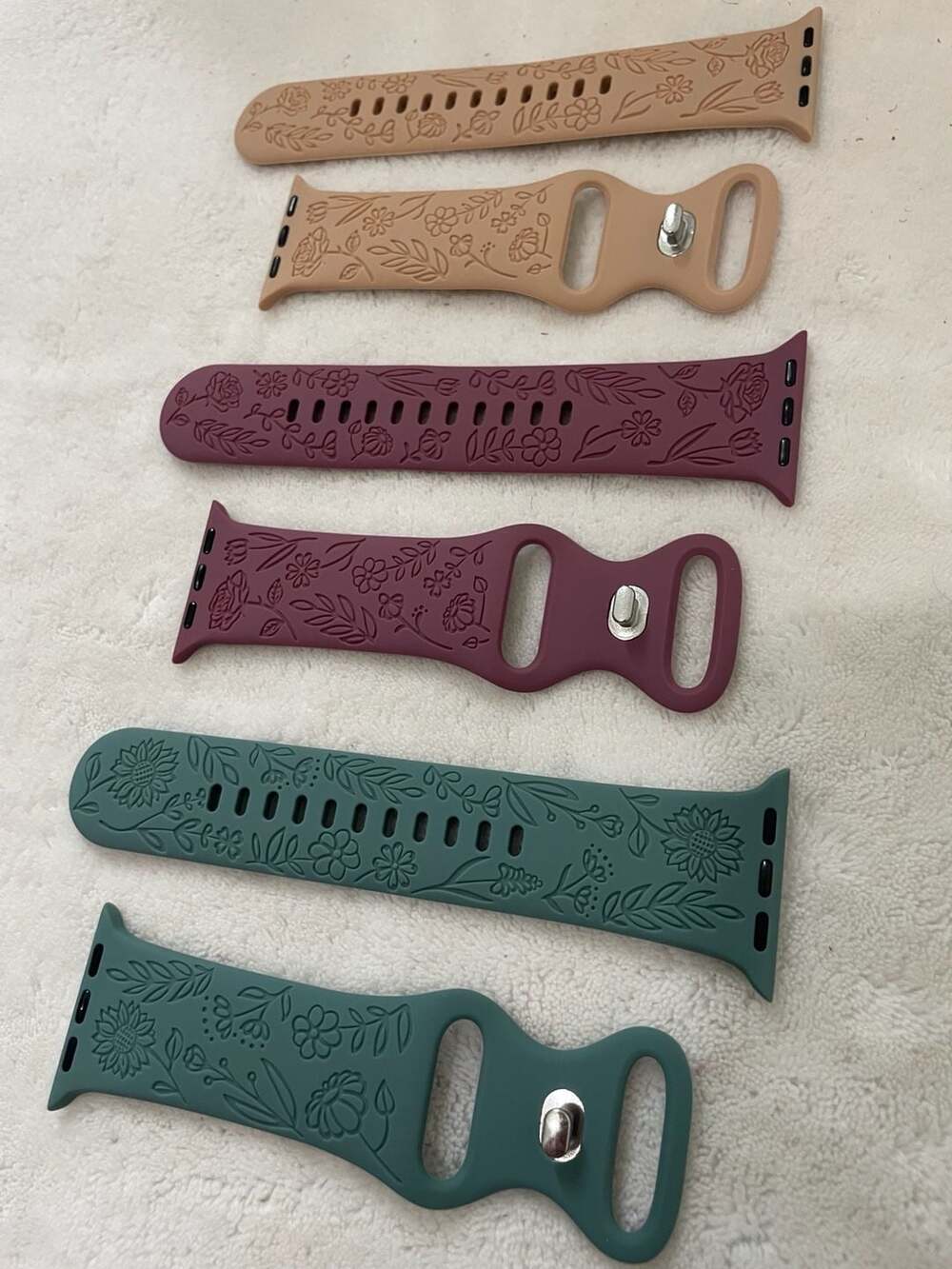 Floral Embossed Silicone Smart Watch Replacement Bands, 3-Pack Set